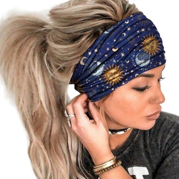 Boheme Accessories - Luna Night Gypsy Headband Wide Boho Moon Sun Hair Accessories Sporty Yoga